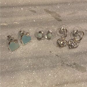 BN Elegant 3 Pair Heart Earrings Set in Silver, Cubic Zirconia, Jade Stone